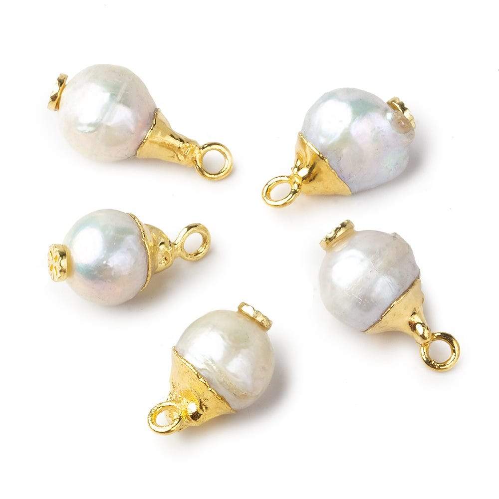 8.5mm Gold Leafed White Drop Freshwater Pearl Pendant Focal Bead 1 piece - Beadsofcambay.com
