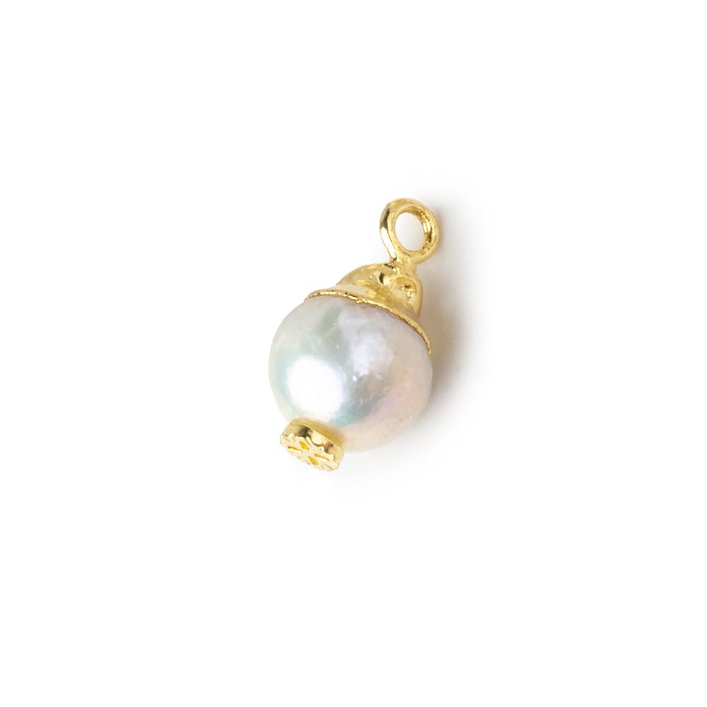 8.5mm Gold Leafed White Drop Freshwater Pearl Pendant Focal Bead 1 piece - Beadsofcambay.com