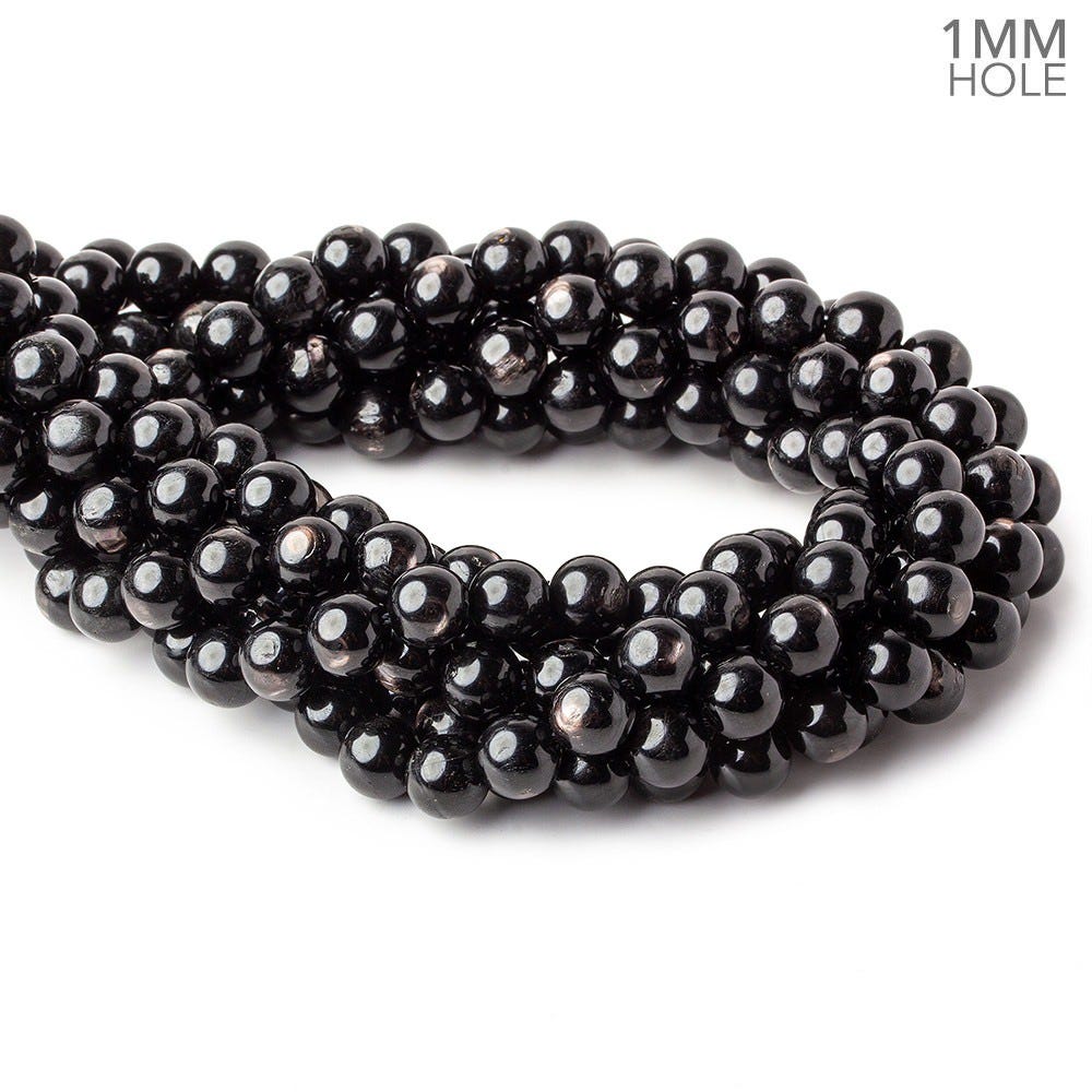 8.5mm Hypersthene plain round large hole beads 15.5 inch 47 beads A - Beadsofcambay.com