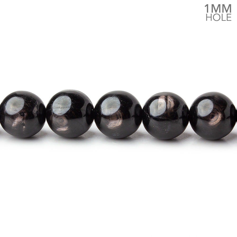 8.5mm Hypersthene plain round large hole beads 15.5 inch 47 beads A - Beadsofcambay.com