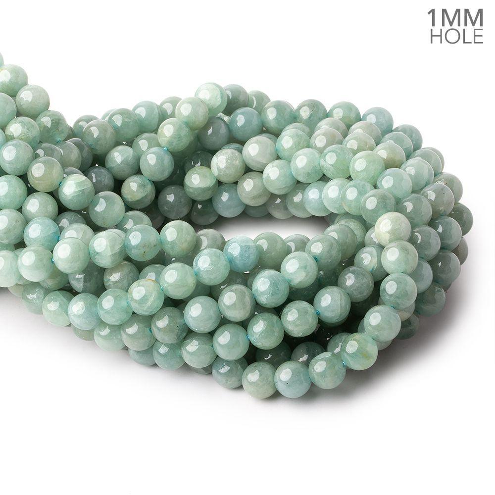 8.5mm Milky Aquamarine plain round large hole beads 16 inch 50 pieces A - Beadsofcambay.com