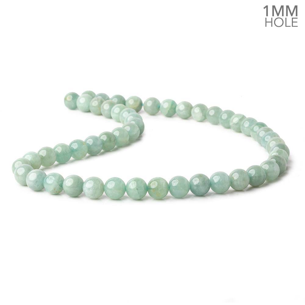 8.5mm Milky Aquamarine plain round large hole beads 16 inch 50 pieces A - Beadsofcambay.com