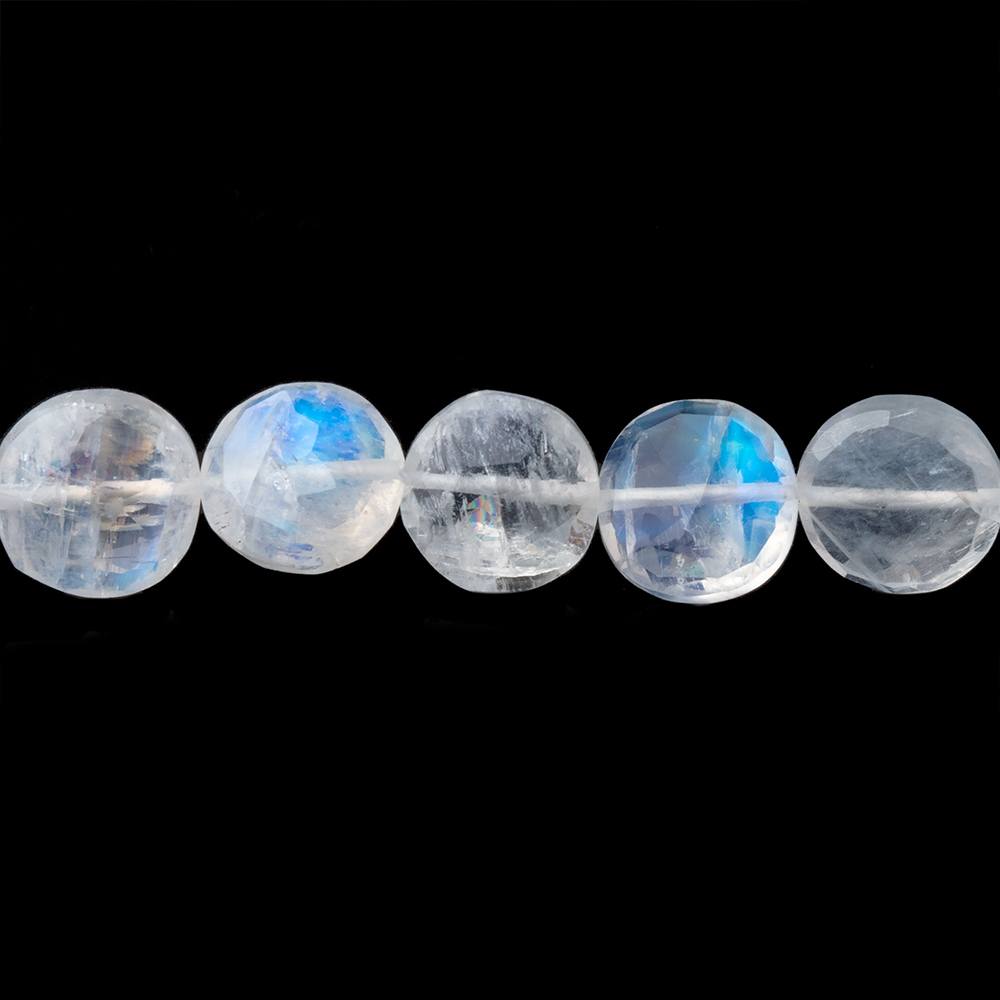 8.5mm Rainbow Moonstone Faceted Coin Beads 16 inch 50 pieces - Beadsofcambay.com