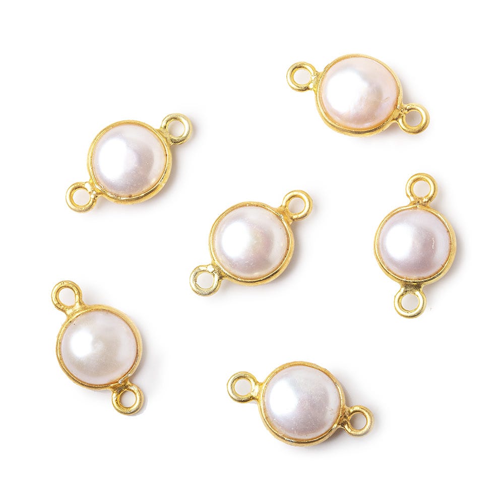 8.5mm Vermeil Bezel Rose' White Freshwater Pearl Button Connector 1 Piece - Beadsofcambay.com