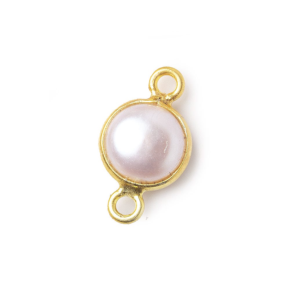 8.5mm Vermeil Bezel Rose' White Freshwater Pearl Button Connector 1 Piece - Beadsofcambay.com