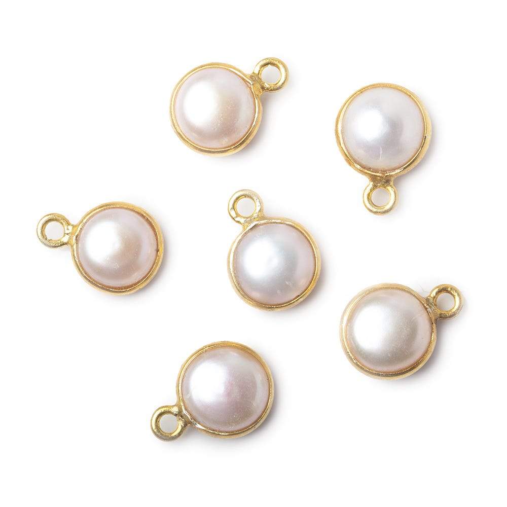 8.5mm Vermeil Bezel Rose' White Freshwater Pearl Button Pendant 1 Piece - Beadsofcambay.com