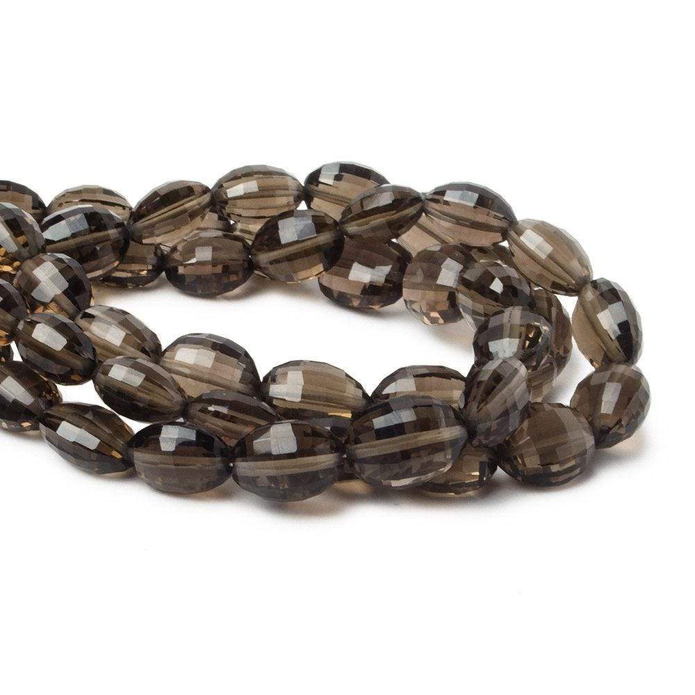 8.5x7-12x9mm Smoky Quartz Checkerboard Faceted Oval Beads 8 inch 19 pieces - Beadsofcambay.com