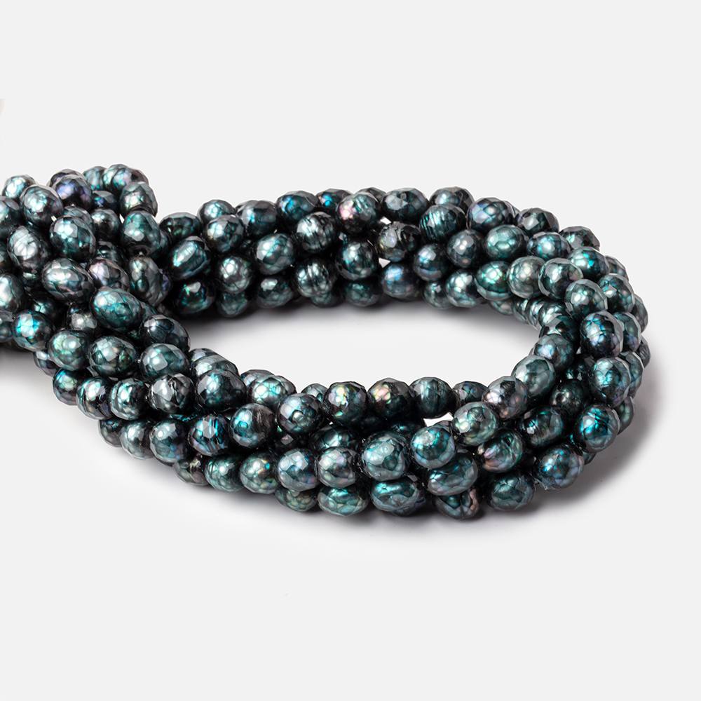 8.5x7.5-9.5x8mm Dark Teal Faceted Oval Freshwater Pearls 16 inch 36 pieces - Beadsofcambay.com
