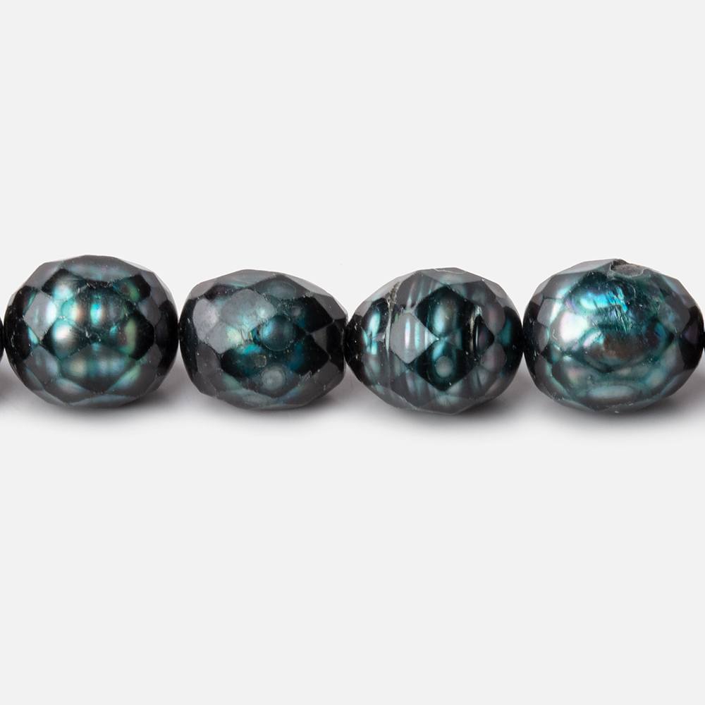 8.5x7.5-9.5x8mm Dark Teal Faceted Oval Freshwater Pearls 16 inch 36 pieces - Beadsofcambay.com
