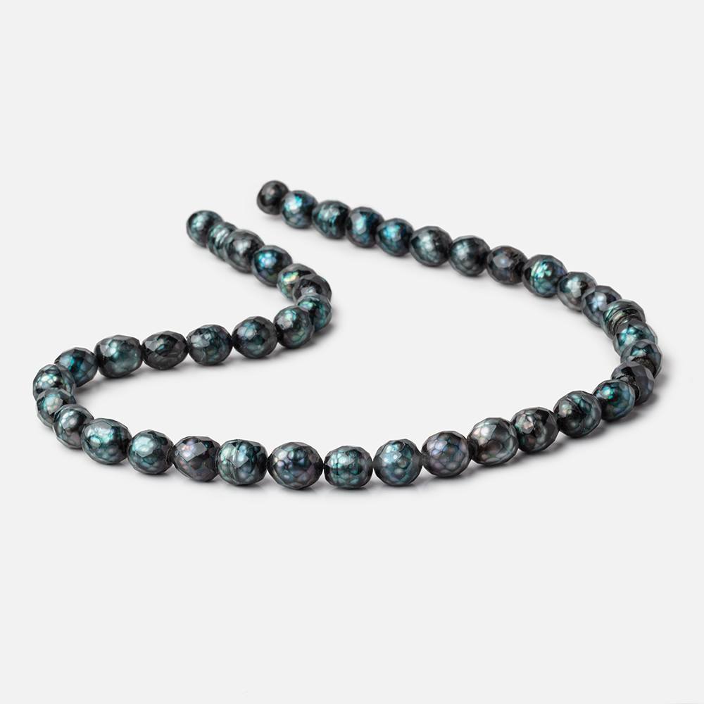 8.5x7.5-9.5x8mm Dark Teal Faceted Oval Freshwater Pearls 16 inch 36 pieces - Beadsofcambay.com