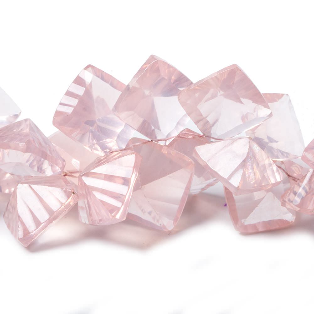 8.5x8.5-14.5x14.5mm Rose Quartz concave pavilion square beads 8 inch 48 pcs A - Beadsofcambay.com