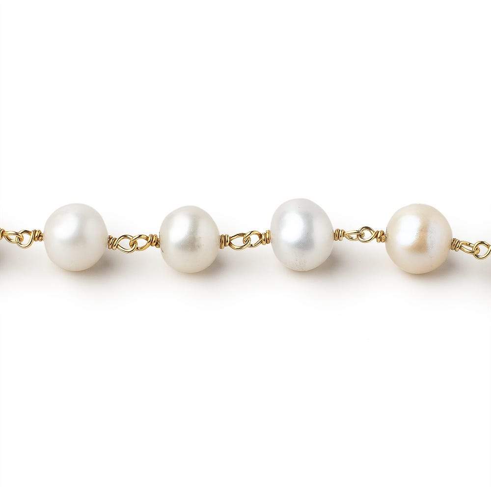 8.5x9-8x10mm White Off Round Pearls on Vermeil Chain by the Foot 20 pieces - Beadsofcambay.com