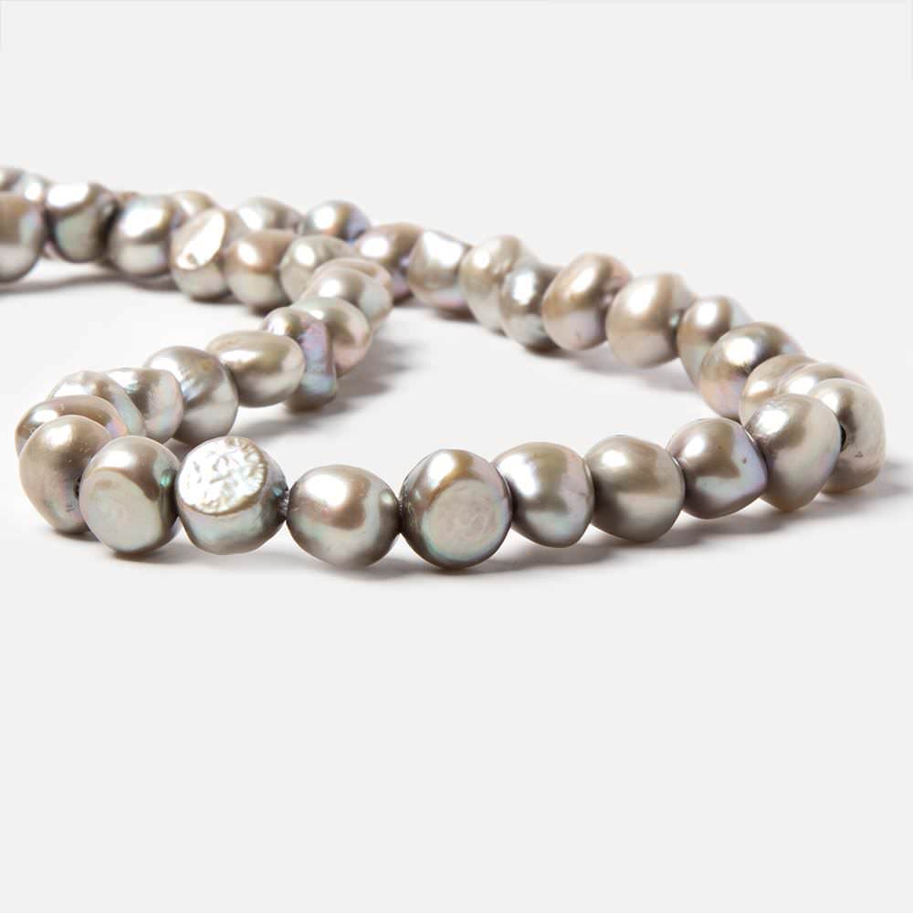 8.5x9.5-10.5x9.5mm Platinum Silver Baroque 2.5mm large hole Pearl 15 in. 44 pcs - Beadsofcambay.com