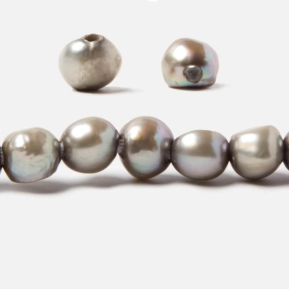 8.5x9.5-10.5x9.5mm Platinum Silver Baroque 2.5mm large hole Pearl 15 in. 44 pcs - Beadsofcambay.com