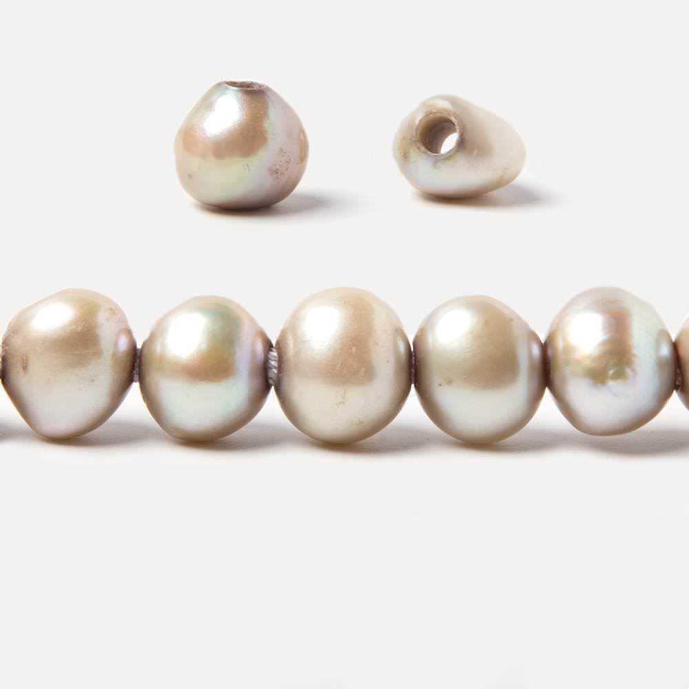 8.5x9.5-11x9.5mm Beige Silver Baroque 2.5mm large hole Pearls 15 in. 44 pcs - Beadsofcambay.com