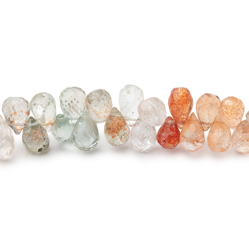 6x4-8x5mm Multi Color Sunstone faceted tear drop beads 8 inch 74 pieces - BeadsofCambay.com
