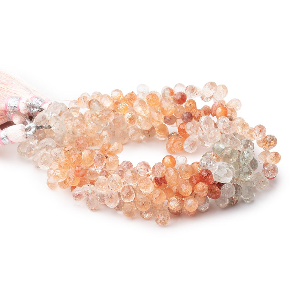 6x4-8x5mm Multi Color Sunstone faceted tear drop beads 8 inch 74 pieces - BeadsofCambay.com