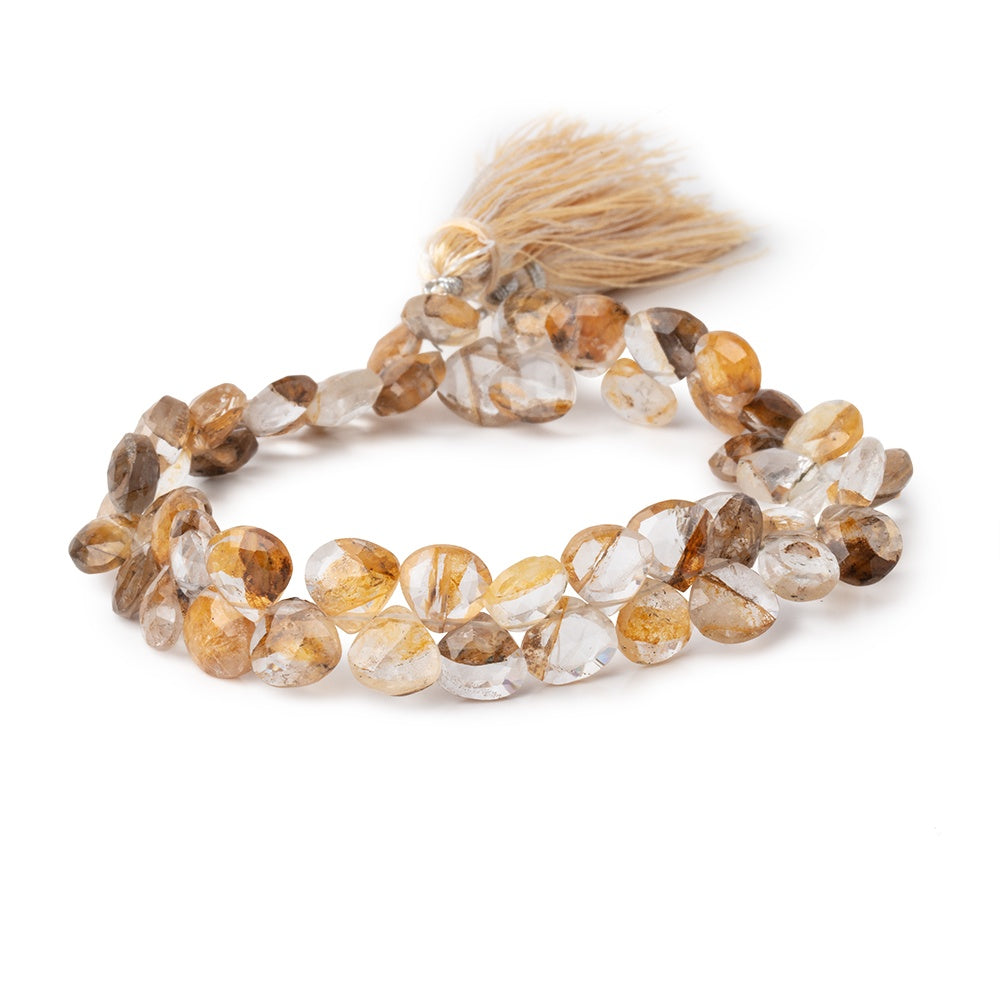 6x6-8x8mm Golden Hematoid Quartz faceted heart 8 inch 51 pieces - BeadsofCambay.com