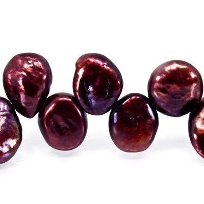 8mm - 10mm Merlot Top Drill Keshi Pearl, 15 inch - Beadsofcambay.com