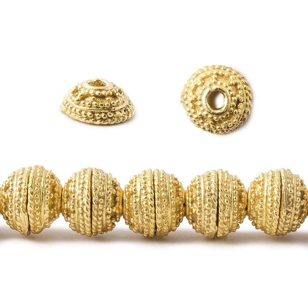 8mm 22kt Gold Plated Copper Bead Cap Concentric Miligrain 7.5 inch 56 pieces - Beadsofcambay.com