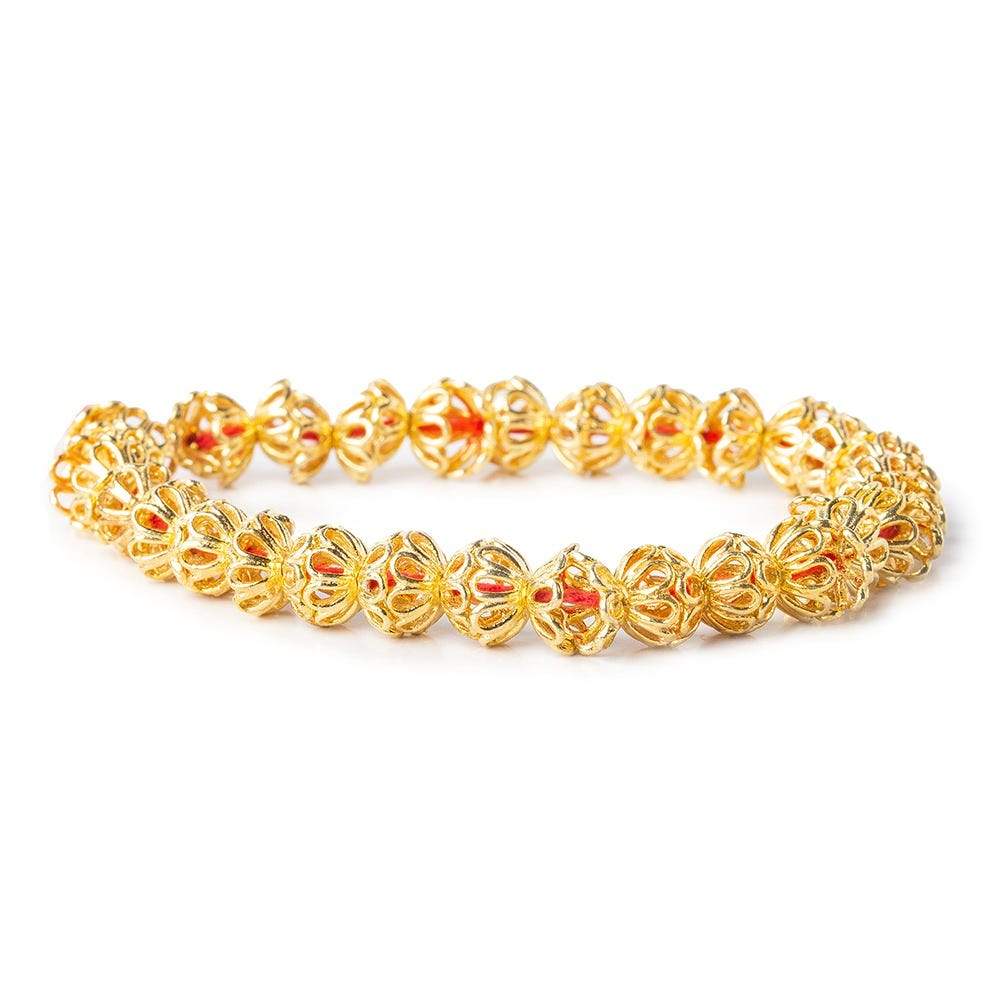 8mm 22kt Gold plated Copper Bead Cap Floral Design 8 inch 58 pieces - Beadsofcambay.com