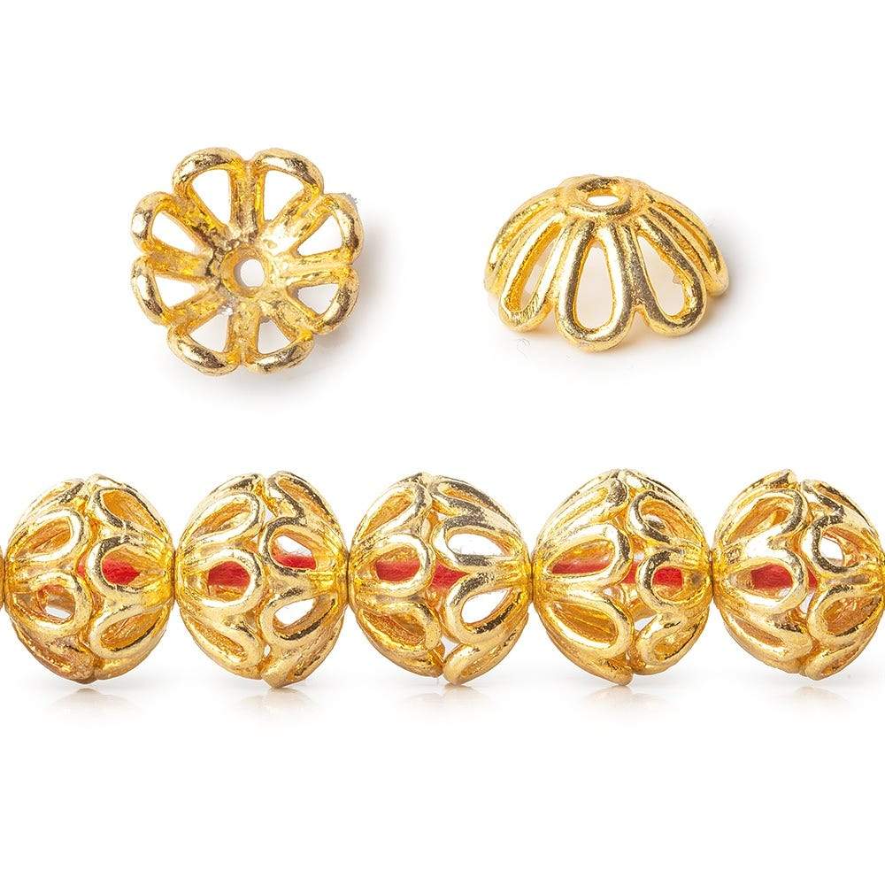 8mm 22kt Gold plated Copper Bead Cap Floral Design 8 inch 58 pieces - Beadsofcambay.com