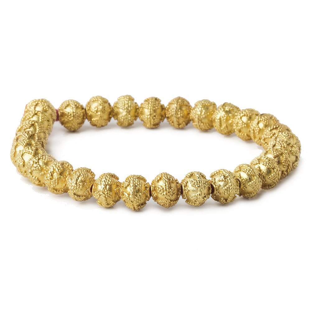 8mm 22kt Gold plated Copper Bead Cap Miligrain Small and Large Triangle Design 8 inch 28 pieces - Beadsofcambay.com