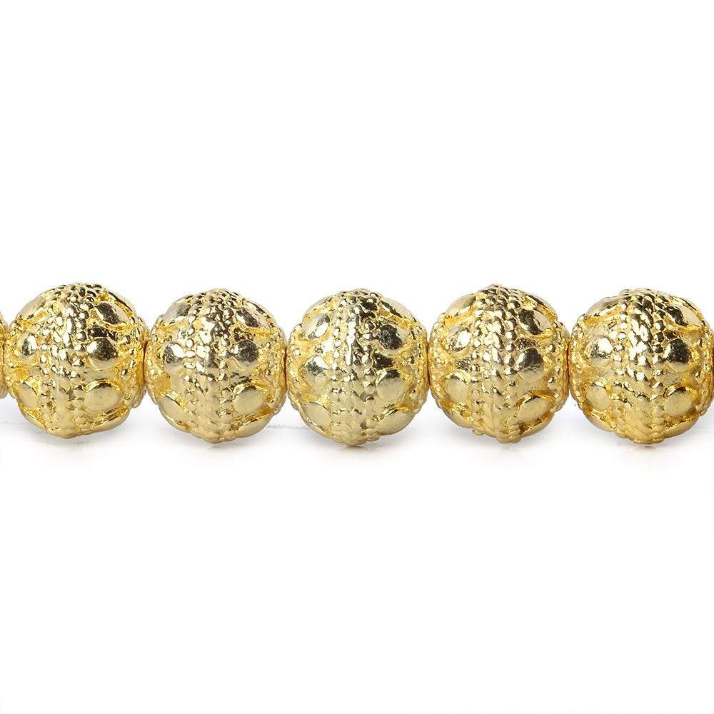 8mm 22kt Gold plated Copper Bead Round Dot Design 8 inch 28 pieces - Beadsofcambay.com