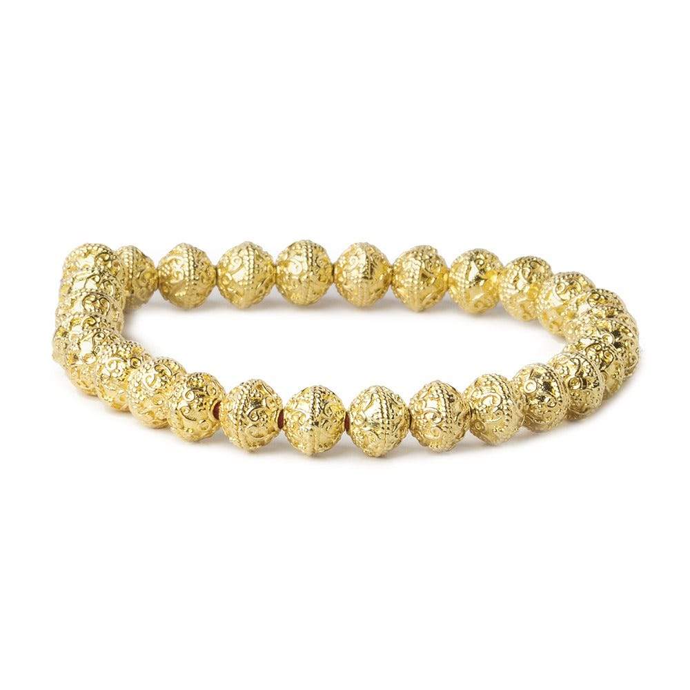 8mm 22kt Gold Plated Copper Bead Roval Petite Persian 8 inch 28 pieces - Beadsofcambay.com