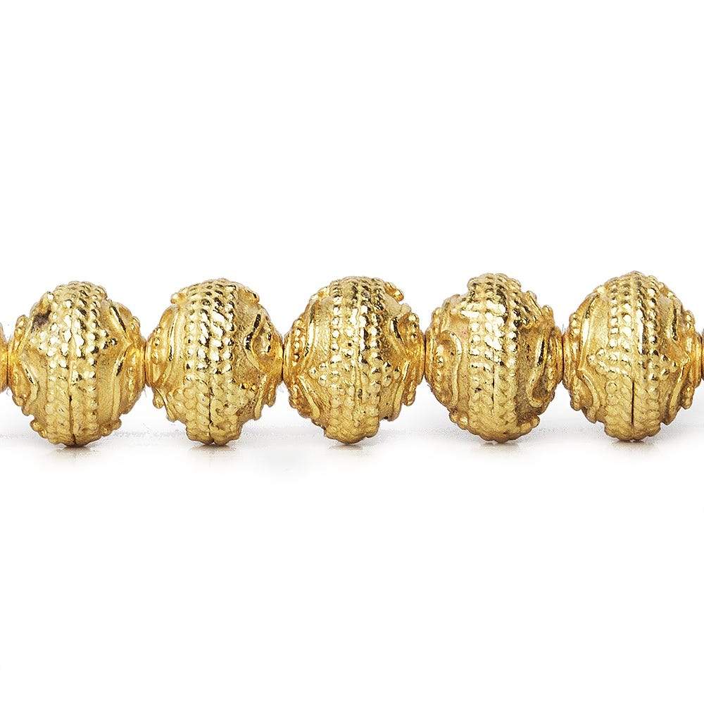 8mm 22kt Gold Plated Copper Bead Roval Triple Miligrain Center 8 inch 28 pieces - Beadsofcambay.com