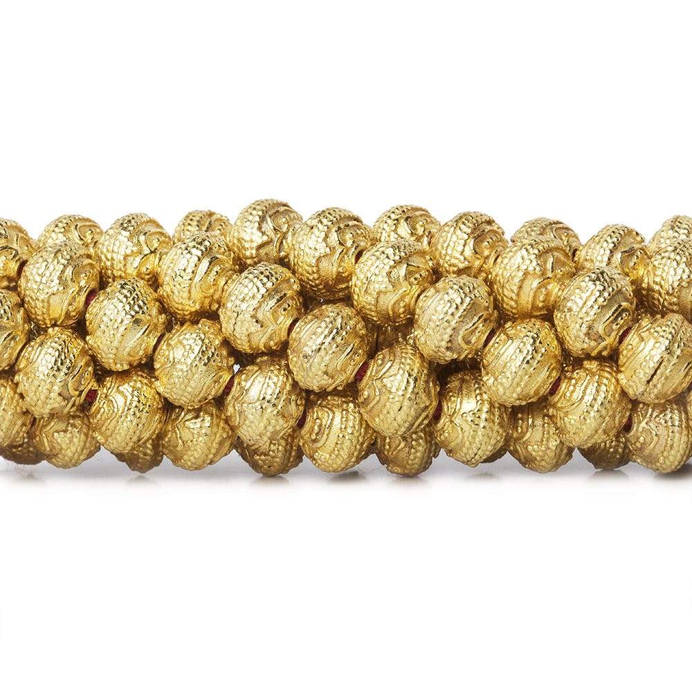8mm 22kt Gold Plated Copper Bead Roval Triple Miligrain Center 8 inch 28 pieces - Beadsofcambay.com