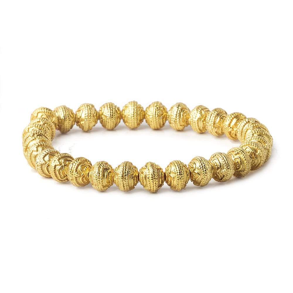 8mm 22kt Gold Plated Copper Bead Roval Triple Miligrain Center 8 inch 28 pieces - Beadsofcambay.com