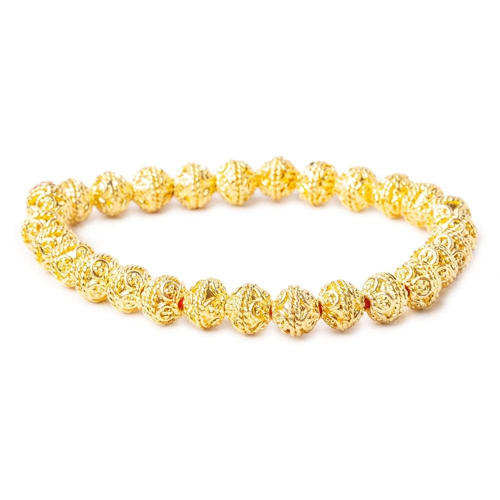 8mm 22kt Gold plated Copper Round Bali Beads 8 inch 27 beads - Beadsofcambay.com