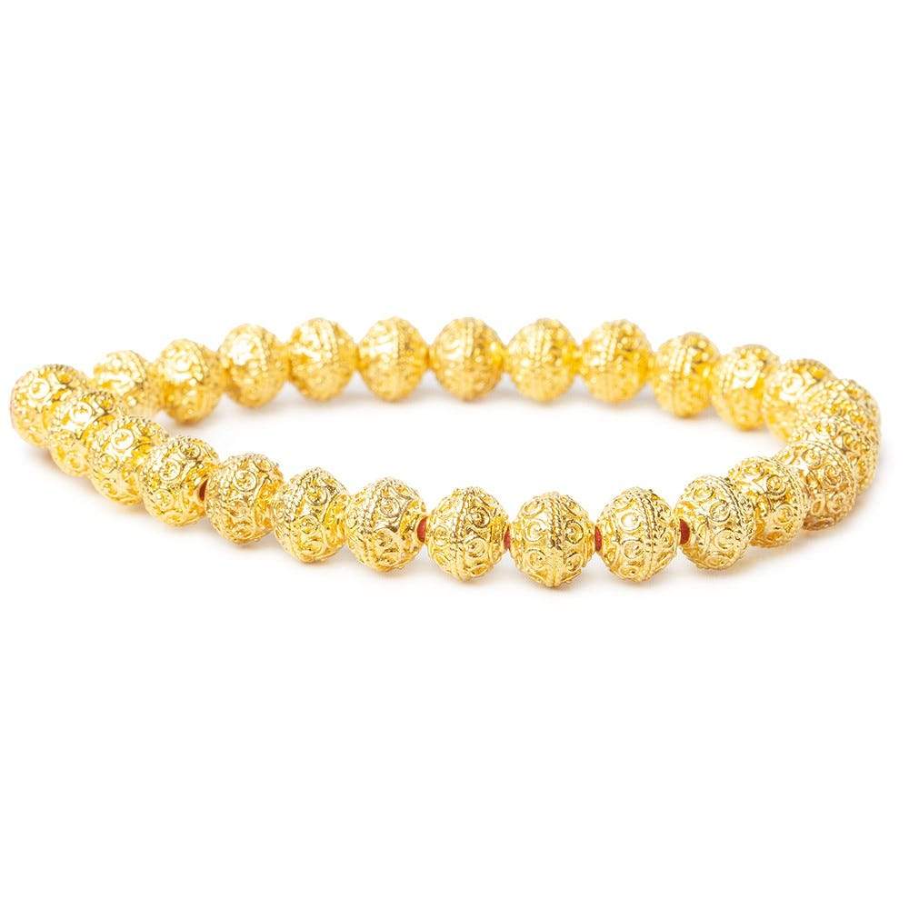 8mm 22kt Gold plated Copper Round Beads 8 inch 28 beads - Beadsofcambay.com