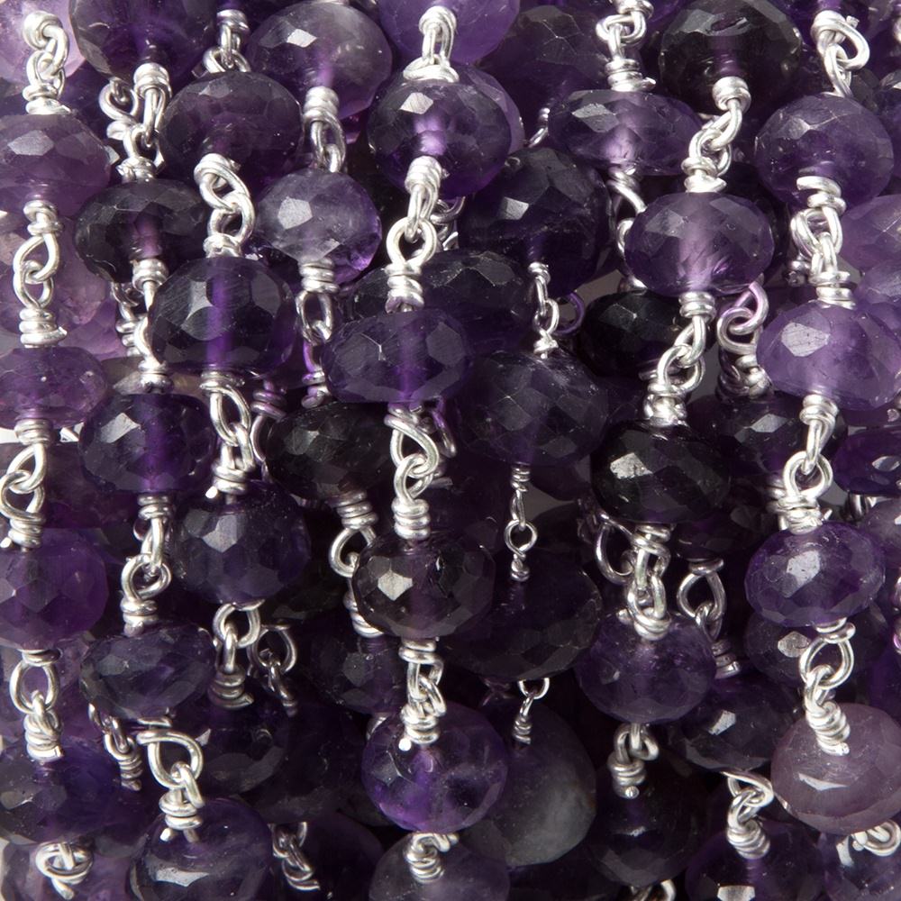 8mm Amethyst faceted rondelle Silver Chain by the foot 26 pcs - Beadsofcambay.com