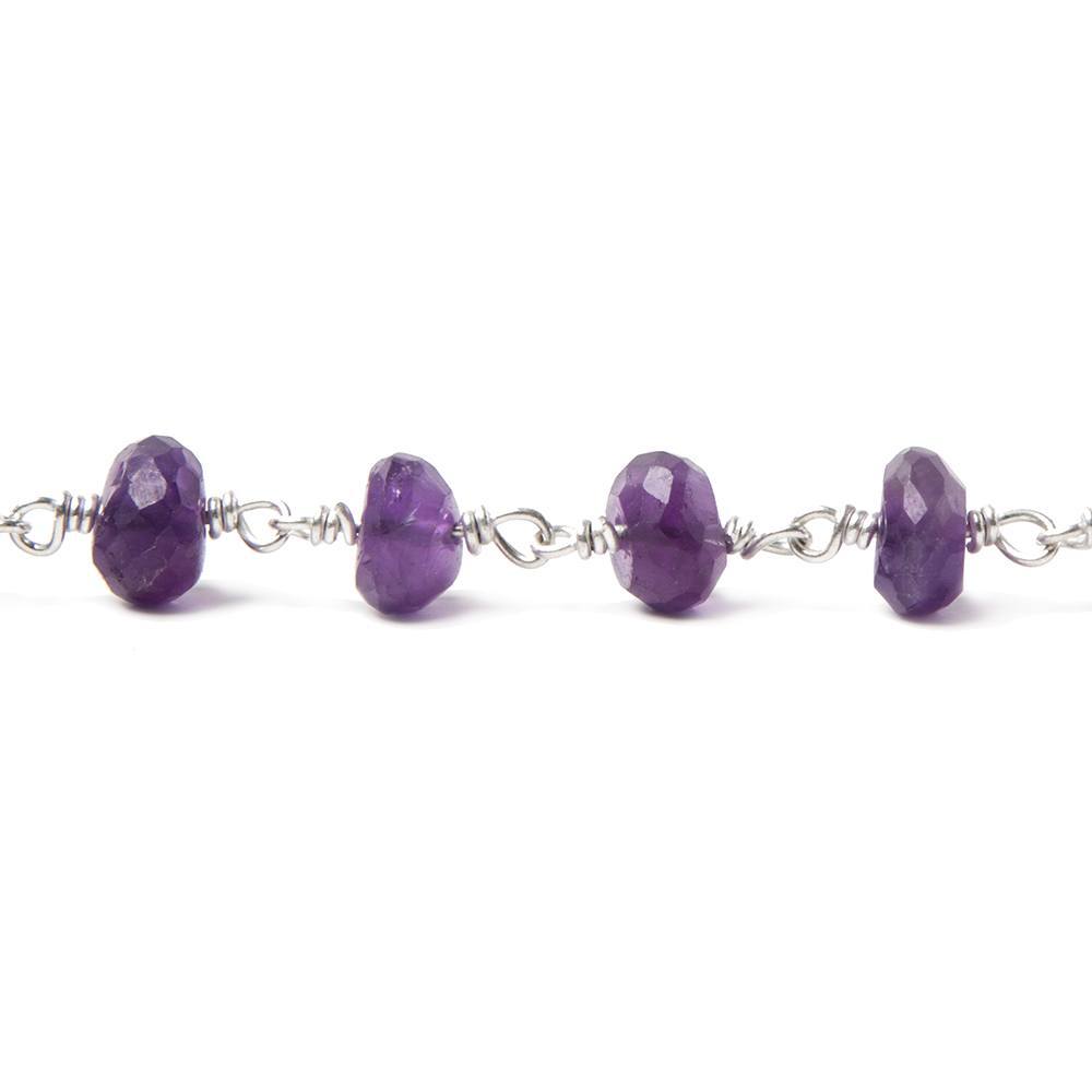 8mm Amethyst faceted rondelle Silver Chain by the foot 26 pcs - Beadsofcambay.com