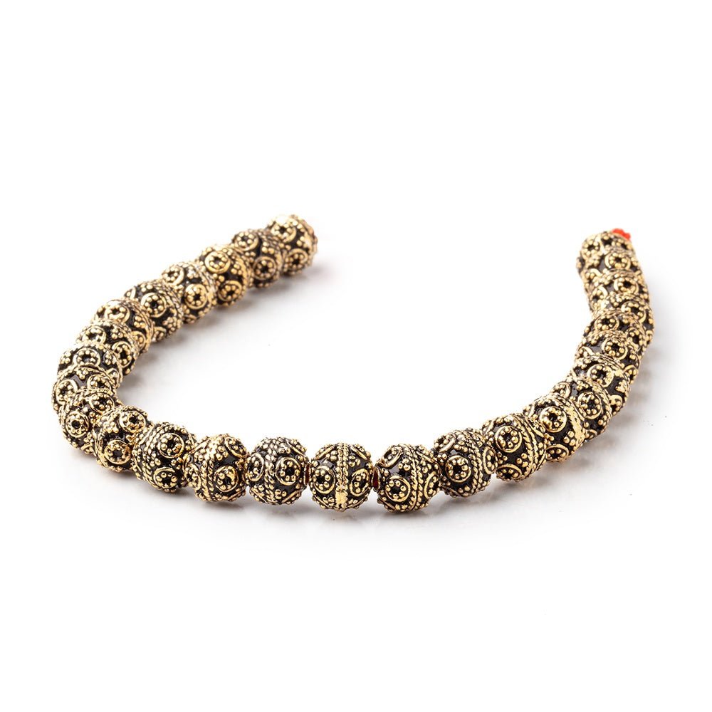 8mm Antiqued 22kt Plated Copper Rounds with Miligrain Circles 8 inch 27 beads - Beadsofcambay.com