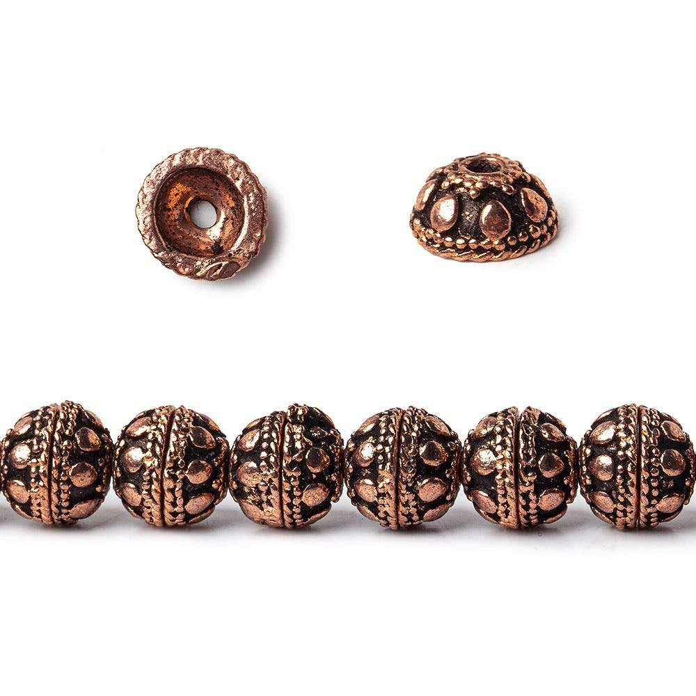 8mm Antiqued Copper Bead Cap Round Circle 8 inch 54 pcs - Beadsofcambay.com