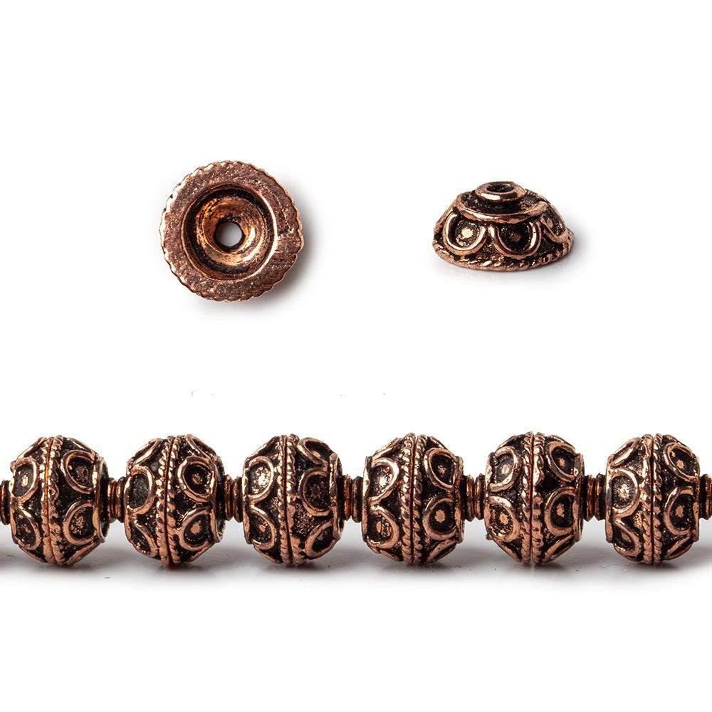 8mm Antiqued Copper Bead Cap Roval Petite Pesian Circle 8 inch 54 pcs - Beadsofcambay.com