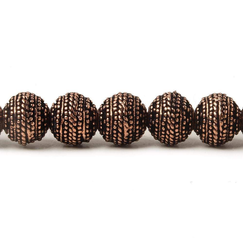 8mm Antiqued Copper Bead Miligrain Rings 8 inch 28 pcs - Beadsofcambay.com