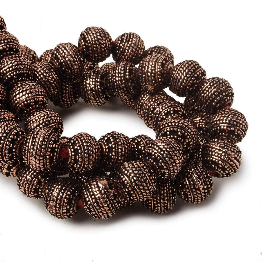 8mm Antiqued Copper Bead Miligrain Rings 8 inch 28 pcs - Beadsofcambay.com