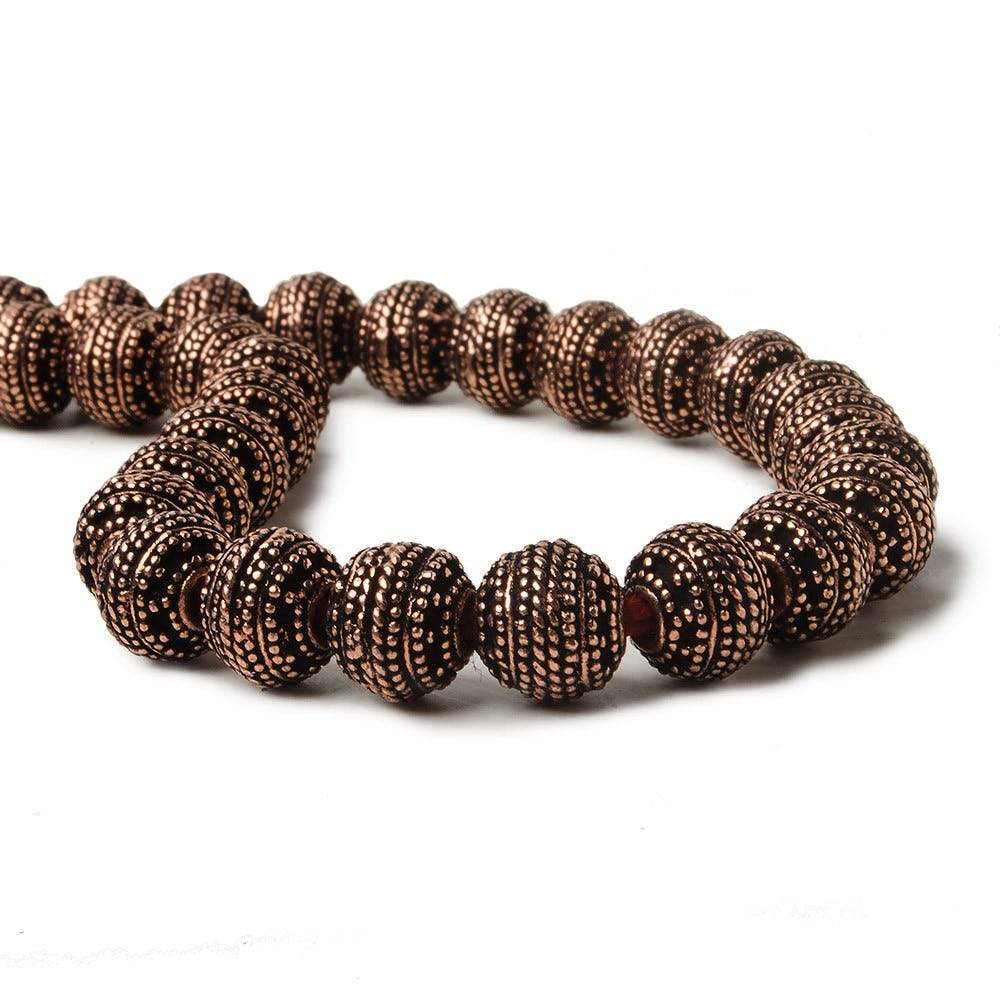 8mm Antiqued Copper Bead Miligrain Rings 8 inch 28 pcs - Beadsofcambay.com