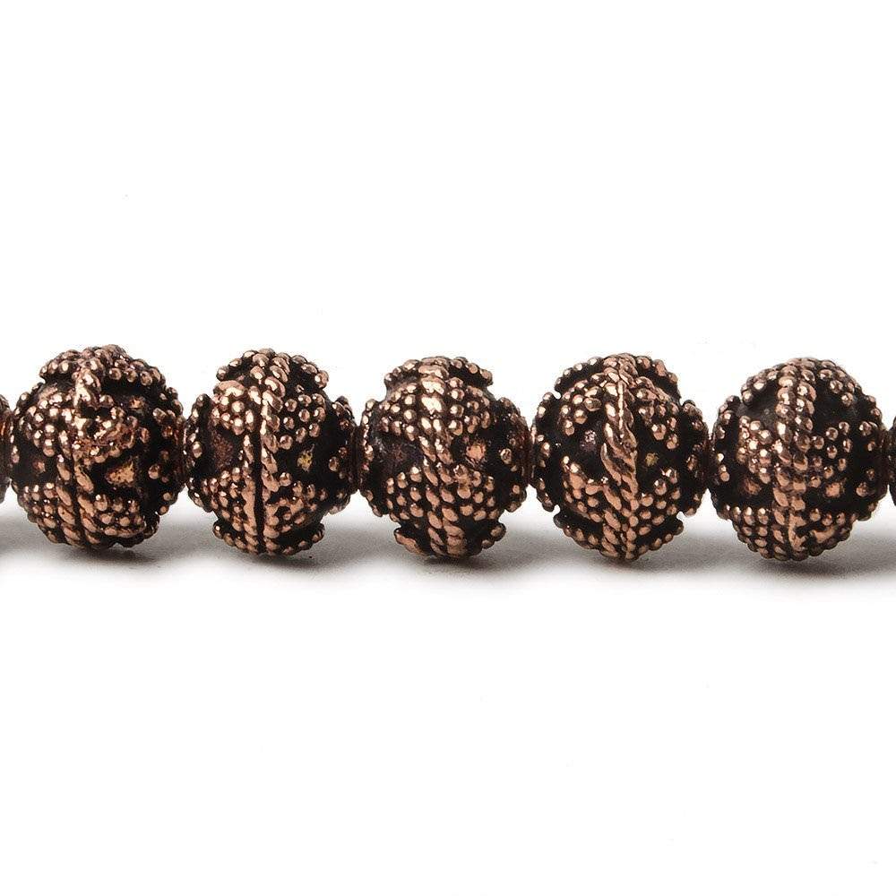 8mm Antiqued Copper Bead Miligrain Small & Large Triangle Design 8 inch 28 pcs - Beadsofcambay.com