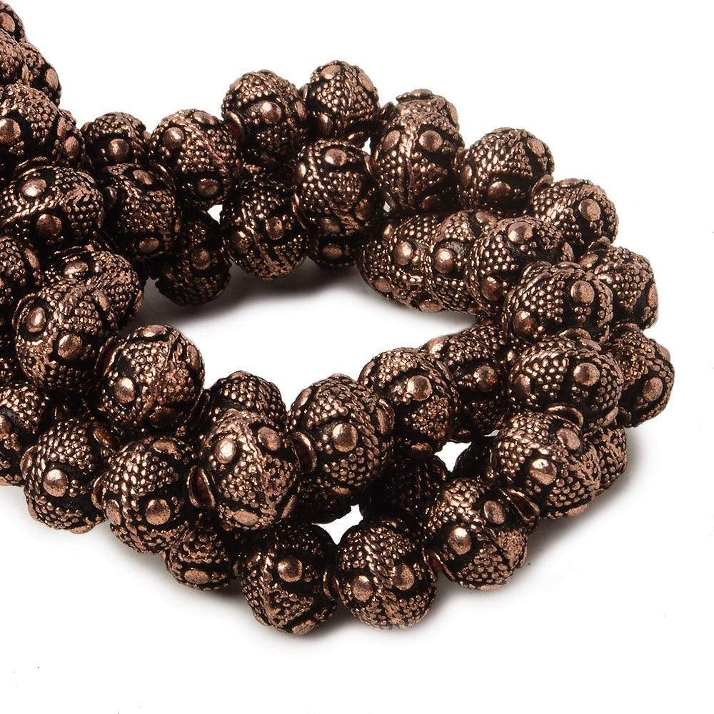 8mm Antiqued Copper Bead Miligrain Triangle & amp; Dot Design 8 inch 28 pcs - Beadsofcambay.com