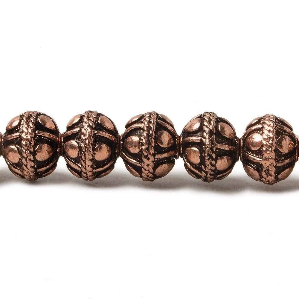 8mm Antiqued Copper Bead Round Dot 8 inch 28 pcs - Beadsofcambay.com