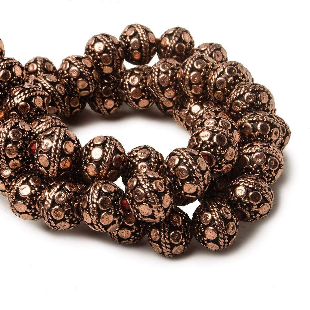8mm Antiqued Copper Bead Round Dot Design 8 inch 28 pcs - Beadsofcambay.com