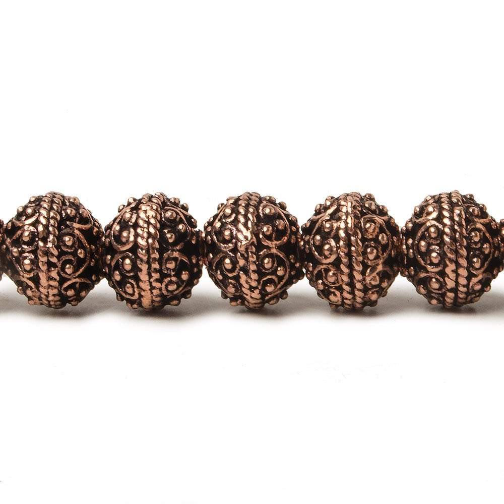 8mm Antiqued Copper Bead Round Miligrain Persian Design 8 inch 28 pcs - Beadsofcambay.com