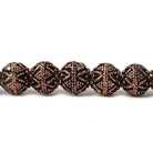 8mm Antiqued Copper Bead Round Miligrain Triangle Design 8 inch 28 pcs - Beadsofcambay.com