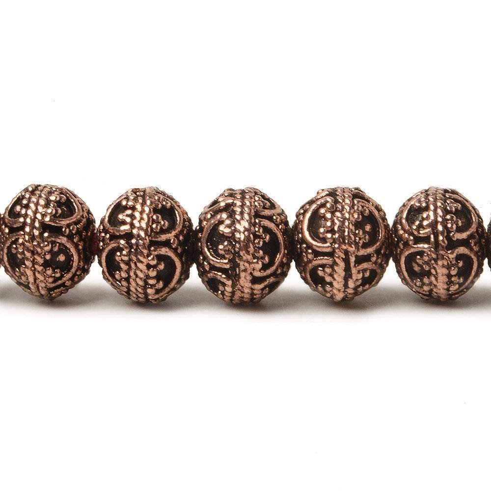 8mm Antiqued Copper Bead Round Persian Design 8 inch 28 pcs - Beadsofcambay.com