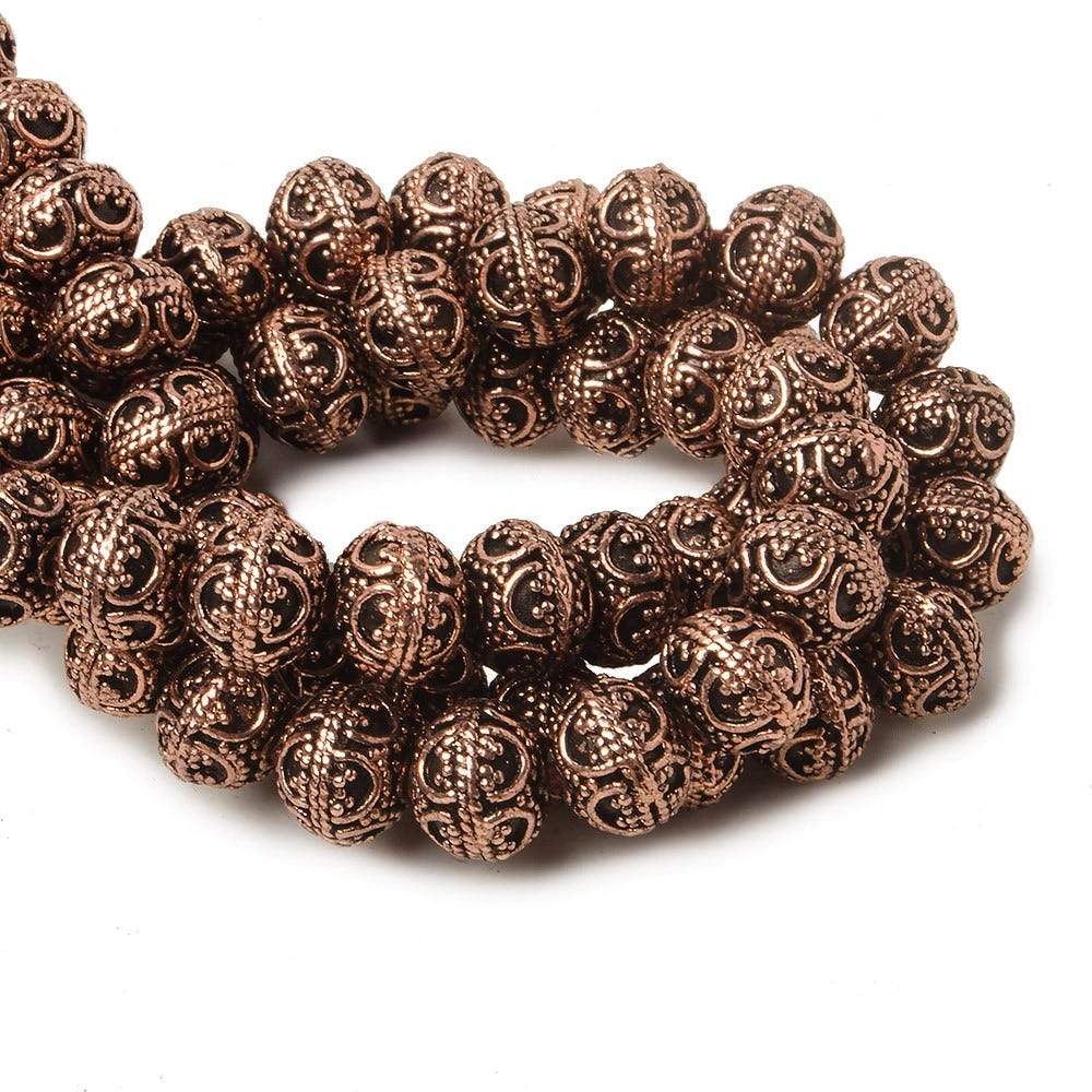 8mm Antiqued Copper Bead Round Persian Design 8 inch 28 pcs - Beadsofcambay.com